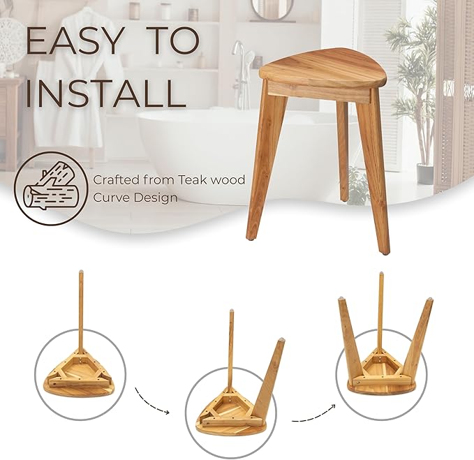 Teak Shower Stool, 17'' Shower Foot Rest for Shaving Legs, Waterproof Teak Shower Seat, Corner Shower Bench, Wooden Step Bench, Organizer Stool, Plant Stand for Living Room Bathroom