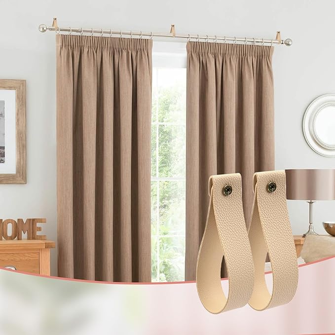 Curtain Rod Holders,Set of 8 Leather Curtain Rod Brackets with Screws,PU Curtain Rod Hangers Stylish Apricot Leather Straps Hooks for Wall Pole Macrame Boho Art Décor, CH-0012