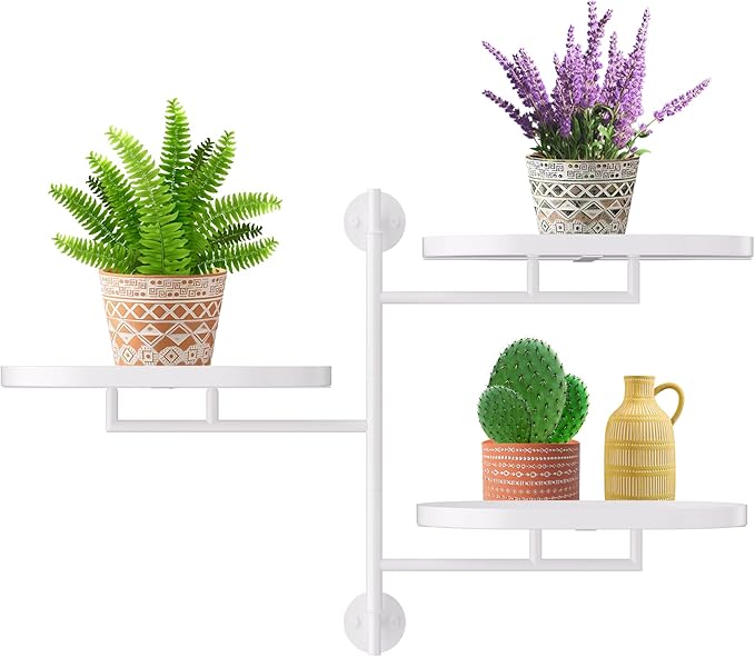 YQSLYSF Window Rotating Plant Stand Shelf Indoor White Metal Floating Shelves 3-Tier Wall Mount Plant hanger Holders for Wall Planter Modern Home Decor window sill gifts