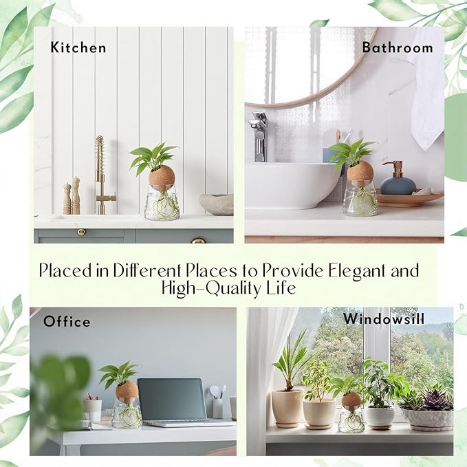 Baderke 3 Pcs Glass Plant Propagation Stations with Spherical Lid Glass Jars Plant Propagation Vases Hydroponic Spherical Cork Planter for Indoor Home Office Desktop Decor(Conical,3.15 Inches)