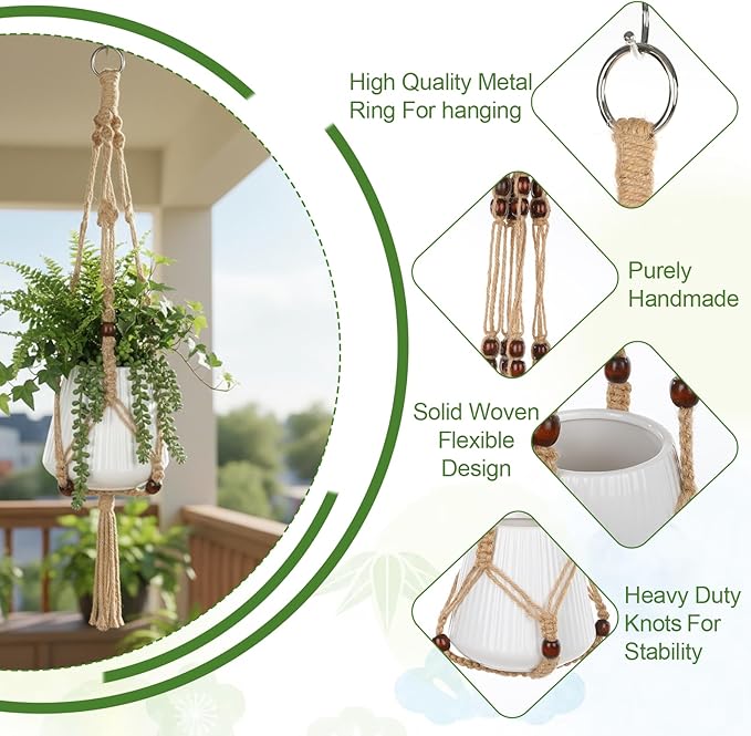 12 Pcs Macrame Plant Hangers, Macrame Hanging Planters for Indoor Plants Handmade Boho Hanging Baskets Flower Pots Holder Stand Plants Hangers for Outdoor Home Wall Decor