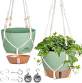 10 Inch Hanging Planters for Indoor Plants, 2 Pack Self Watering Hanging Baskets Flower Pots with Drainage Hole, Visual Reservoir & 2 Kinds of Plant Hanger for Home Decor(Green)
