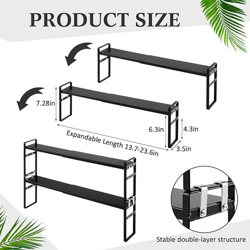 2 Pcs Expandable Window Sill Plant Shelf, 13.7 x 3.5 x 7.28 Inches, Stackable Narrow over The Sink Shelf, Adjustable Height Metal Window Sill Extender Shelves for Kitchen Bathroom (Black)