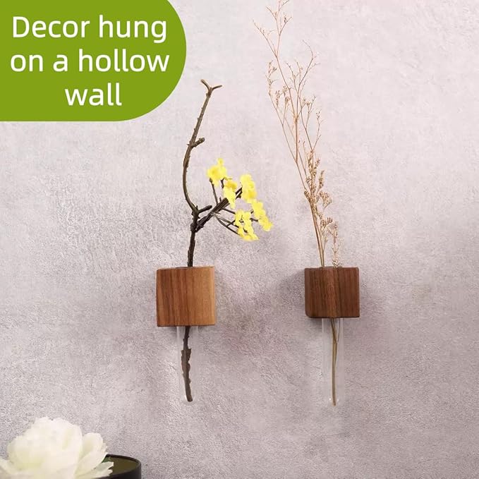 3PCS Mini Plant Propagation Station Set - for Window, Fridge, Wall, Office, Kitchen Decor, Home Plant Display,Inculd Glass Test Tube Vases Magnet and Adhesive Backed Wooden Holders