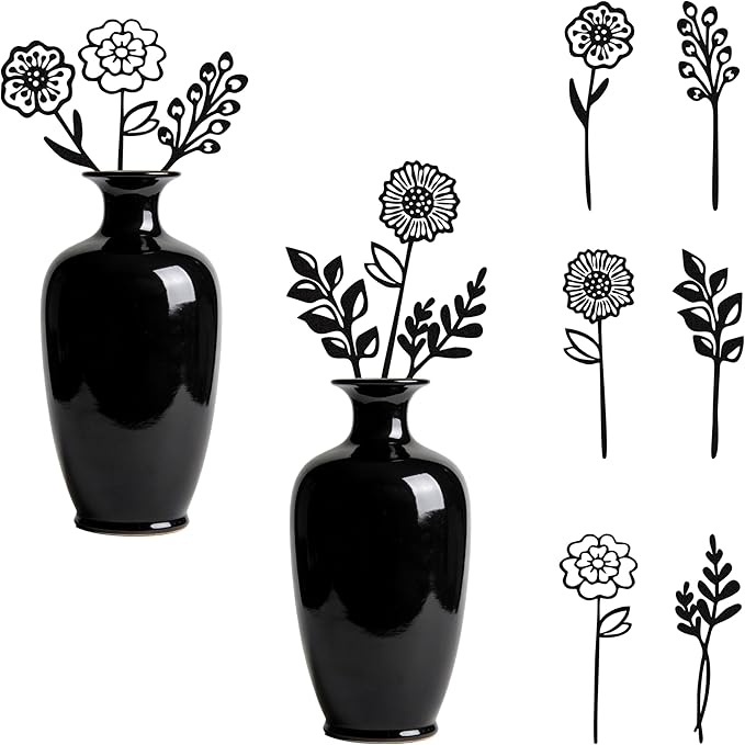 Black Metal Flowers Set of 6 Decorative Garden Stakes Yard Art, Garden Decorations Outdoor Metal Plant Stakes, Flower Bed Decor Garden Art, Plant Decorations for Pots and Flowers for Vase