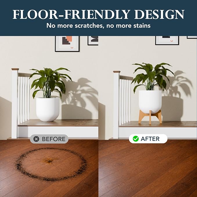 KUTE NEST Acacia Wood Plant Stand – Elegant Match for Corso/Arco Planter, Small Indoor Solid Wood Plant Holder with Golden Teak Finish for Modern Home Decor (Golden Teak, Low - Small)