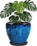 Ceramic Plant Pots with Saucer,10 inch Glaze Large Planters for Indoor Plants with Drainage Holes, Decorative Flower Pots Outdoor,Modern Orchid Pots for Home Room Decor
