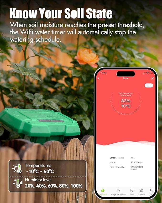 RAINPOINT WiFi Soil Moisture Sensor - Wireless Soil Moisture Sensor - Must be Used with TTV103WRF or TTV203WRF WiFi Sprinkler Timer and TWG004WRF WiFi Hub (Only Include Soil Tester)