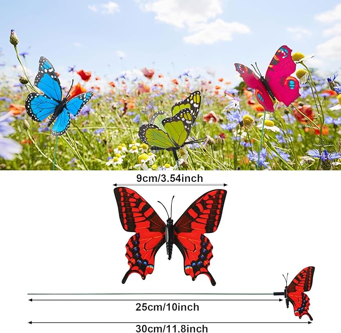 Augshy 75 Pcs Butterfly Decoration Stakes Garden Butterfly Wing Width 3.5in Ornaments for Indoor/Outdoor Christmas Decor