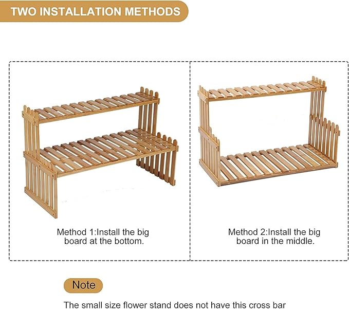 GURECOD 14.6"/18.5" 2 Tiers Bamboo Plant Stand Shelf,Desk Flower Pot Holder,Adjustable Desktop Shelf Display Organizer Ladder Rack for Office Decorate Storage Rack,Kitchen Rack (18.5" Length)