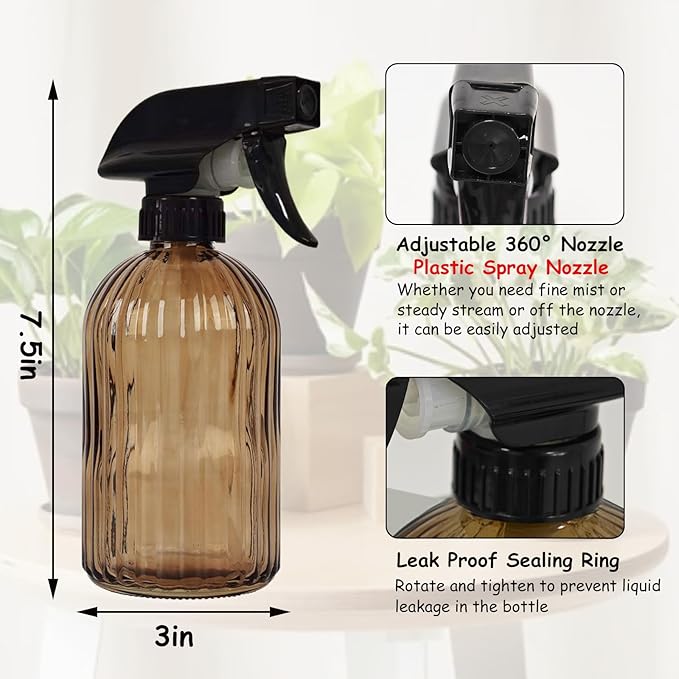 YYTSGG Glass Plant Mister Bottle, 13.5oz Refillable Water Spray Bottle with Adjustable Mist Nozzle for Indoor Flowers, Outdoor Gardening, Cleaning, Hair and Pets Care (Brown)