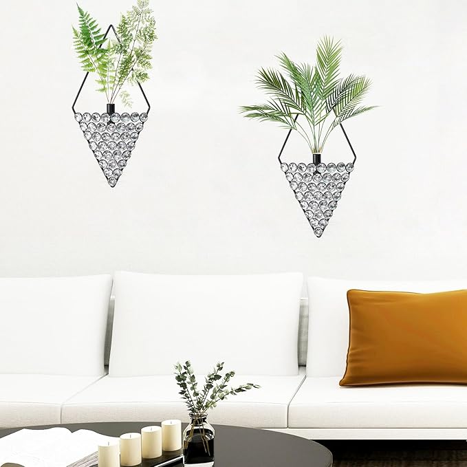 2 Pcs Boho Wall Decor Hanging Planters Bling Jeweled Wall Mounted Metal Wall Decor Modern Home Decor Display Wall Art Bedroom Bathroom Living Room-15.7 inch