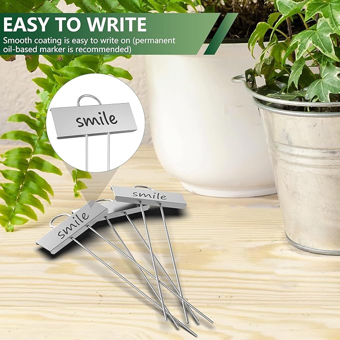 50-Pack Metal Plant Labels Weatherproof Garden Markers,Height 10.6'', Label Area 3.5''X 1.2'' Reusable Nursery Tags for Vegetables Herb Flower Seed Greenhouse - Zinc