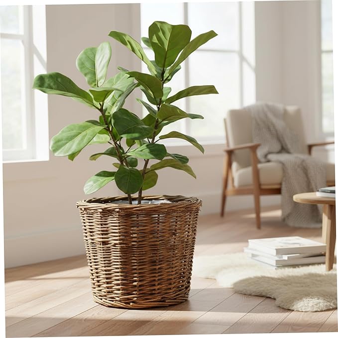 Handwoven Wicker Planter Basket with Liner - Natural Brown Rattan Plant Pot for Indoor Plants, Decorative Flower Pot Cover 7.9x6.3 Inch.