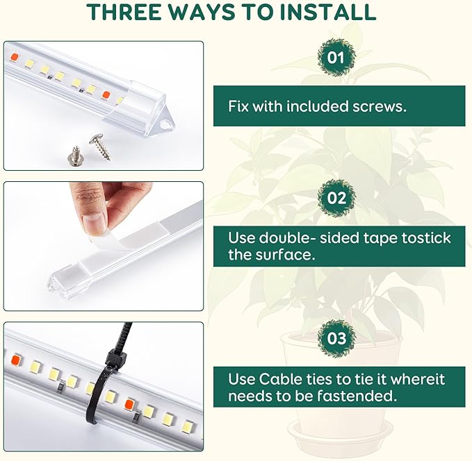 4-Bar Grow Light Strips for Indoor Plants, 16" Full Spectrum Plant Lights, 6500K Sunlike Grow Lights with 6/12/18H Timer, 5-Level Dimmable for Indoor Growing(2 Pack)