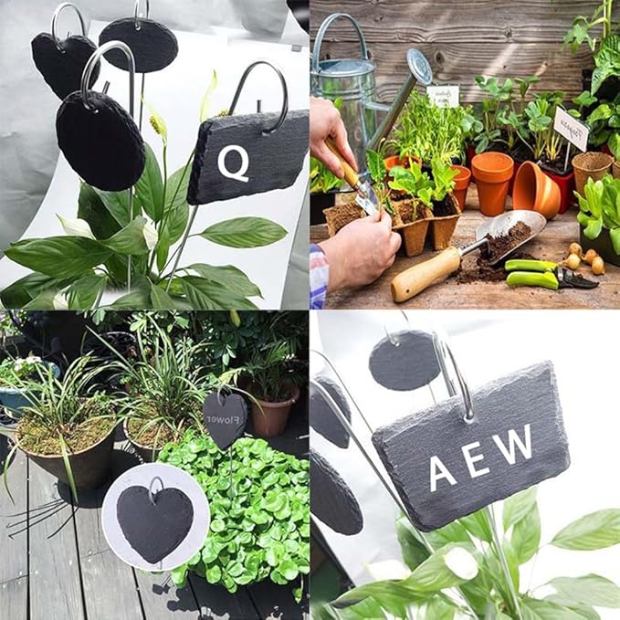 Slate Plant Labels Garden Markers Signs Labels with Stainless Steel Stake & Marker Pen Waterproof Slate Plant Labels for Flowers, Herbs, Potted Plants, Seed (Heart, 10PCS)