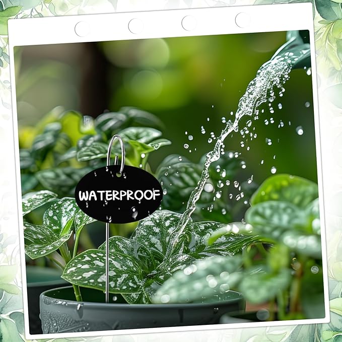 Novabright 100 Pcs Black Acrylic Plant Labels with Metal Stakes 7.9 Inch Garden Markers Plant Labels Waterproof Weatherproof Reusable Tags with 2 Marker Pens for Outdoor Potted Plants, Seed, Flowers