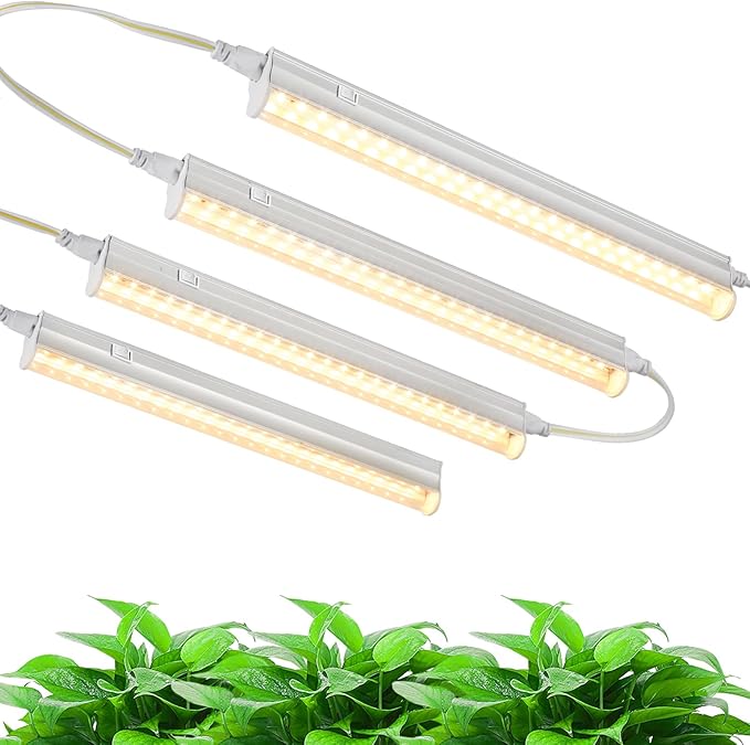 Hywyimlait 1FT Indoor Plant Grow Light, Full Spectrum Sunlight, T5 Grow Lamp with Side Switch, LED Growth Light Bulb, Plug and Play, Easy Installation, Suitable for Greenhouse Seedlings, 4 Pack