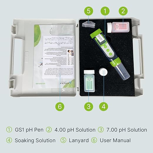 Apera Instruments AI101G GroStar Series GS1 pH Pen Tester Kit with Replaceable Double-Junction pH Probe for Hydroponics Water Quality Testing, Gen II