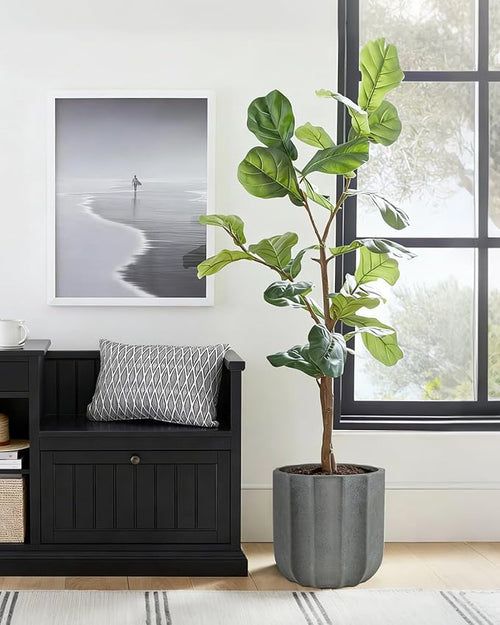 10 Inch Plant Pot – Ceramic Planter with Drainage Hole & Removable Drain Plug, Decorative Flower Pot for Indoor Outdoor Plants, Modern Round Large Planter, Grey
