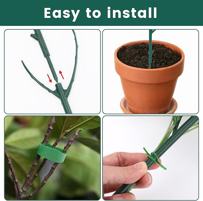 Decorative Stackable Twig, Plant Support Frame & Cage Support Rings, Plant Holder Stick Moss Pole, Twig Trellis with 12 Poles for Indoor Outdoor and Potted Plants Flower Other Climbing Plants