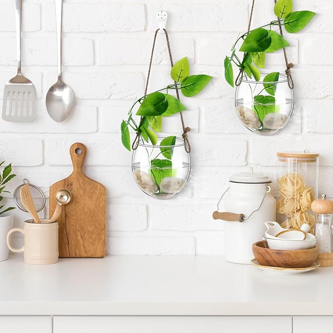 6 Pcs Wall Hanging Planter Glass Plant Pot Water Terrarium Containers Wall Vases for Flowers Air Hydroponic Propagation Glass Plant Holder Home Room Window Office(Oblate)