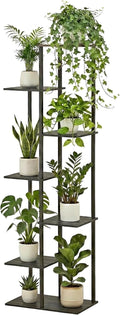 Plant Stand Indoor 7 Tier 8 Potted Metal Wood Plant Shelf, Multiple Flower Pots Corner Tall Plant Holder Stands for Living Room Balcony Bedroom, Black