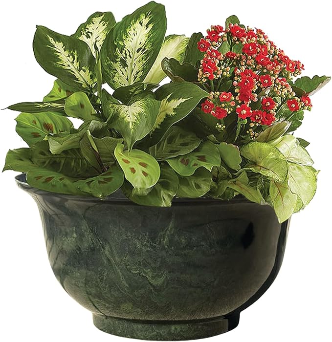 Classic Home and Garden Venetian Deep Bowl 12.5" Planter, Green Granite