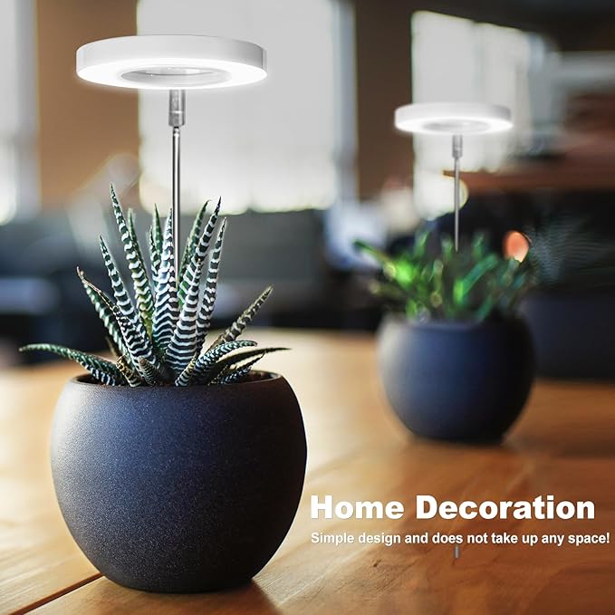 LORDEM Grow Light, Full Spectrum LED Plant Light for Indoor Plants, Height Adjustable Growing Lamp with Auto On/Off Timer 4/8/12H, 4 Dimmable Brightness, Ideal for Small Plants, 2 Packs
