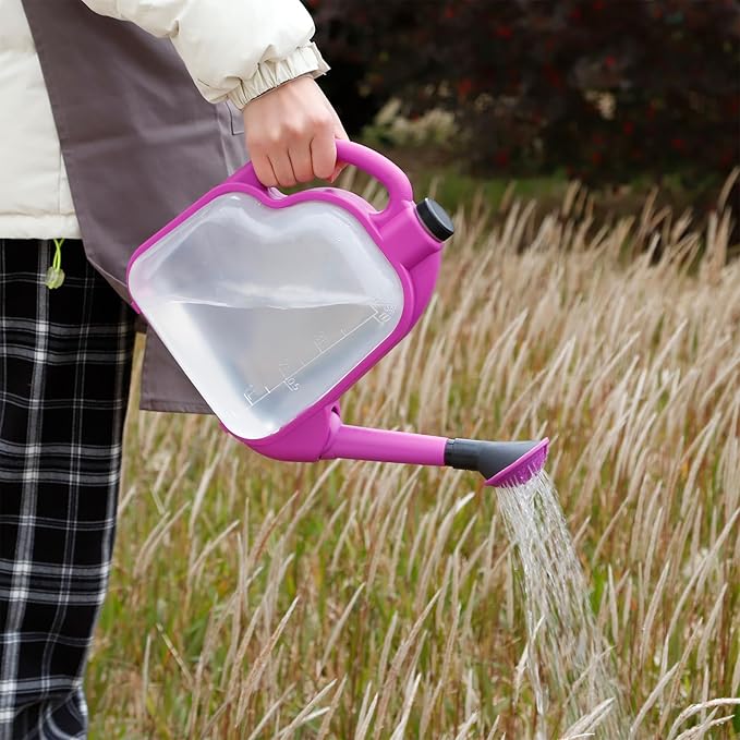 4L Foldable Watering Can with Rotating Nozzle & Long Spout for Plants, Indoor Outdoor Gardening, Clear Plastic-Purple