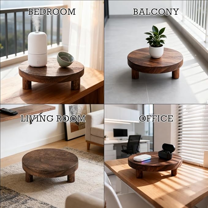 2 Pack Wood Riser Set, 7.8 Inch Natural Wooden Display Stand for Plants Candles Jewelry, Sturdy Elevated Plant Stand with Foot Pads for Kitchen Living Room Bathroom, Rustic Home Decor Gift (Dark Brown)