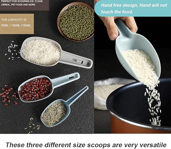Set of 3 Scoops for Canisters, Plastic Flour Scoop, Ice Scooper for Canisters, Flour, Powders, Dry Foods, Candy, Popcorn, Coffee Beans Pet Food