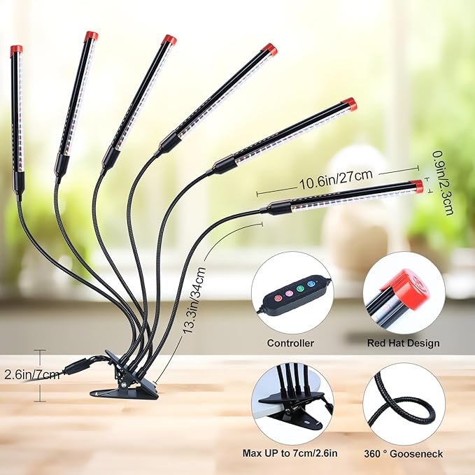 FECiDA Gamechanger 2026 54 Watt Power Draw, NO Need Adapter, 6Head Strong Clip Grow Lights for Indoor Plants with 4/8/12/16/20H Timer, LED Plant Growing Lamps for Houseplants, Bonsai, Seed Starting