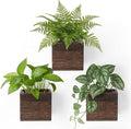 Dahey Small 4 Inch Wood Wall Hanging Planter Boxes for Indoor Plants 3 Pcs Square Rustic Farmhouse Wall Mounted Flower Pot Vases with Plastic Liner for Garden Home Centerpiece Decor(No Plant Included)