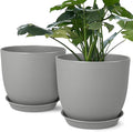 Ferlypote Plant Pots 8 Inch Set of 2, Flower Pots with Multi Mesh Drainage Holes, Planters for Indoor Outdoor Garden Plants and Flowers
