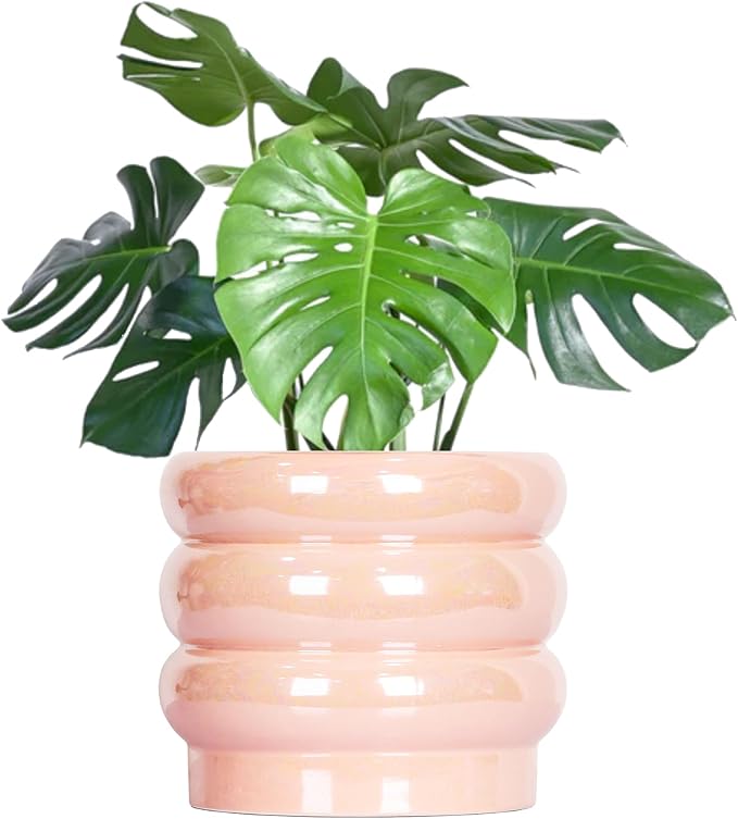 7.8 Inch Ceramic Plant Pots for Indoor Plants, Rainbow Pearl Glaze Planter with Planters for Plants with Drainage Hole, Orchid Pots, Succulent Pot, Flower Pot (Pink)