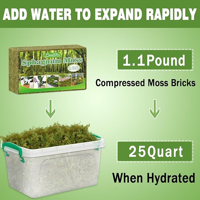 ZeeDix 3-Pack Premium Sphagnum Moss - 3.3 lb Orchid Moss Plant Growing Medium for Terrariums, Orchids, Carnivorous, Succulents & Reptile Habitat Substrate