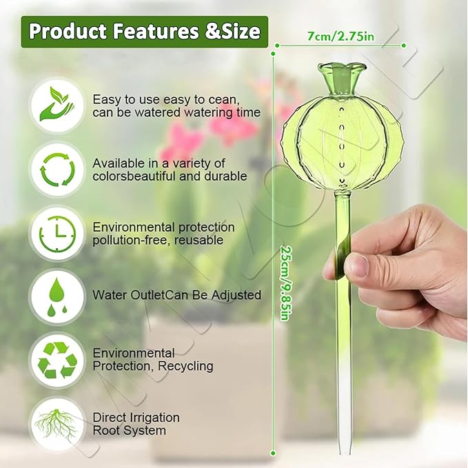 Plant Watering Globes Stakes, Joyeee 3pcs Self Watering Colorful Glass Plant Watering Devices Automatic Watering Bulbs Vacation Plant Waterer for Outdoor Indoor Garden Plants