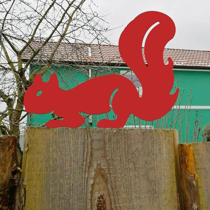 Rusty Squirrel Garden Stake, Metal Squirrel Yard Art,Squirrel Silhouette, Rusted Metal Garden Decor, Garden Gifts for Her Him(Red,16x11.6/40x29.5cm)