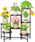 LASZOLA 7 Tier Large Plant Stand Indoor Tall with 10 Inch Metal Tray, Corner Folding Flower Display Rack, Modern Plant Holder Shelf for Outdoor Patio Porch Garden Office Living Room, Black