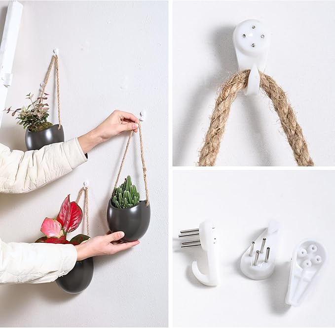 Set of 3 Ceramic Wall Vases - Hanging Pocket Planters for Indoor Plants, Wall Decor for Entryway Hallway Bathroom Living Room Dining Room