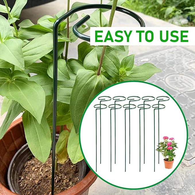 10PCS Plant Support Stakes for Flowers, Garden Metal Single Stem Plant Support, Garden Flower Support for Indoor Plants Tomatoes, Amaryllis, Orchid, Peony, Lily, Rose -15.9Inch