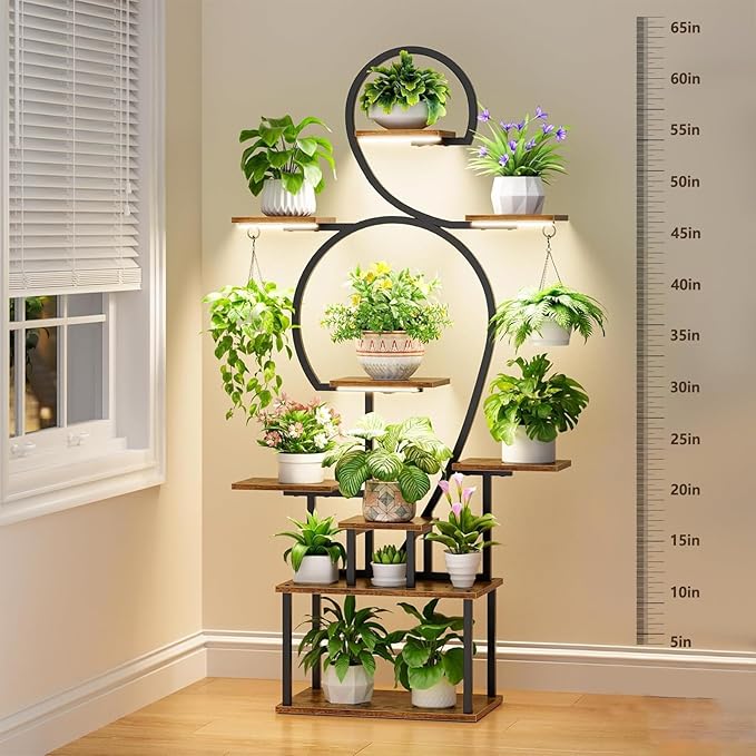 Plant Stand Indoor with grow lights: 9 Tiered Large Plant Shelf with Lights, 64" Multi Tier Tall plant stand for indoor growing Llighted Corner Plant Rack