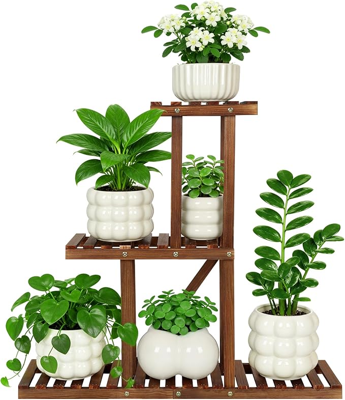 3 Tiered Narrow Wooden Indoor Plant Stand Shelf for Multiple Plants, Corner Flower Stand Shelf Outdoor , House Floor Plant Holder Rack for Living Room Balcony Patio Garden Office,Rustic,Space Saver
