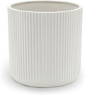 Amazon Basics Fluted Ceramic Round Planter with Drainage Hole, 8-inch, White, Indoor Outdoor, Modern Decorative for Indoor Plants