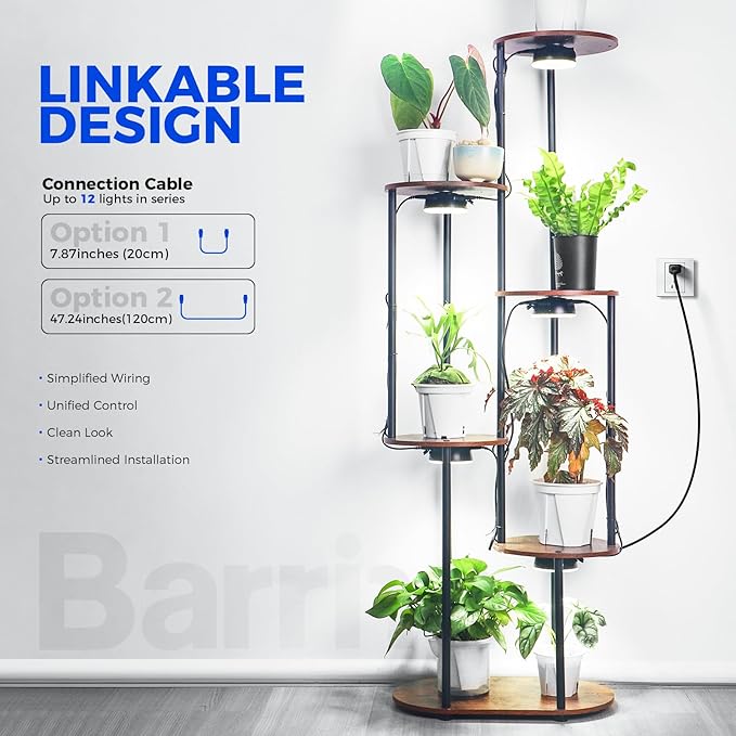 Barrina Orbgrow OG09 Puck Grow Light, 5000K 54W(6 x 9W, 810 Watt Equiv), Full Spectrum Plant Light for Indoor Plants, Magnetic & Linkable with Timer, 5 Levels Dimmable for Plant Shelf, 6 Packs, Black