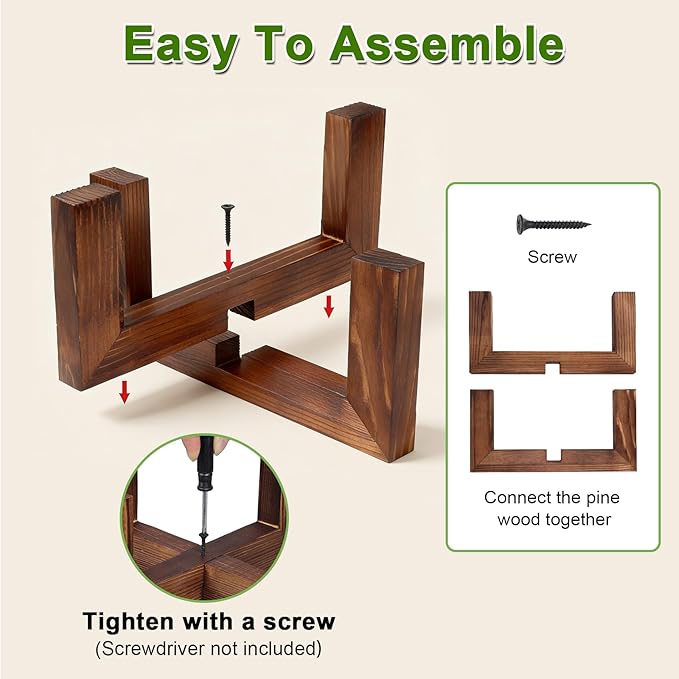 Wood Plant Stand Indoor Outdoor, Mid Century Modern Planter Holder, Sturdy Plant Pot Stand, Single Floor Flower Pot Holder (Walnut, Fit 2.5-6 Inch Pots)