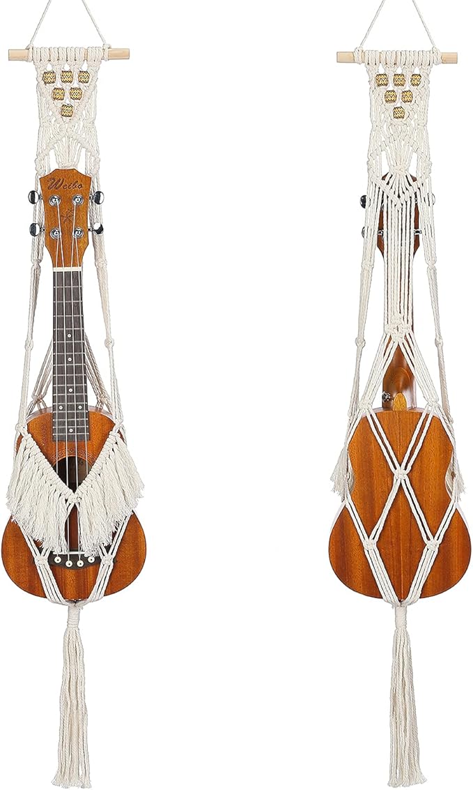 Ukulele Hanger Macrame Wall Mount Hanger Stand Holder for Soprano Ukulele Wall Decor Case Alternative Kit