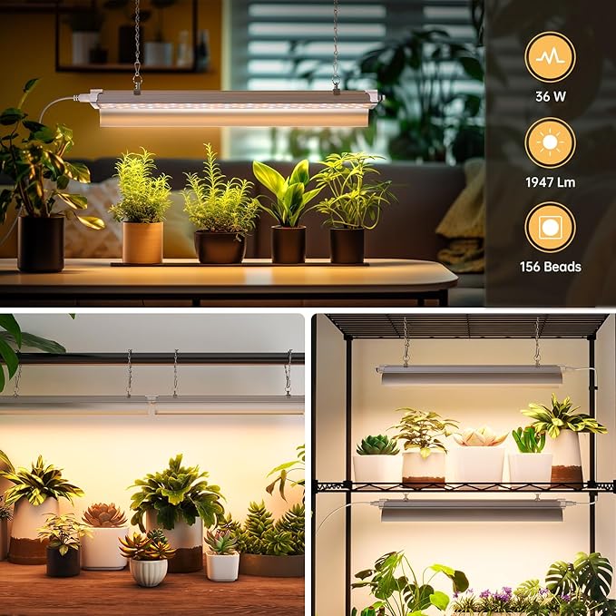 1.4FT Hanging Grow Light for Indoor Plants, Full Spectrum with 660nm Red LED, T5 2020T Light Fixture, 36W(2×18W) Grow Lamp with Reflectors for Seedling Tray, 2-Pack