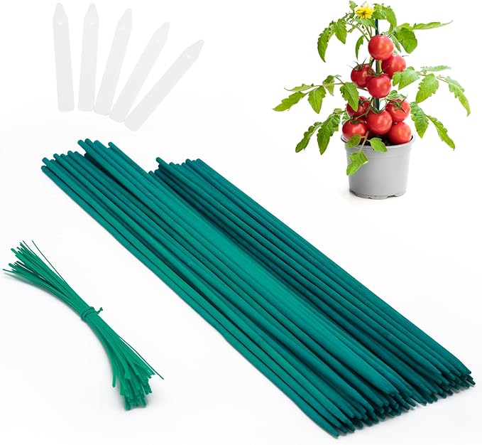 PERSZEN Plant Stakes 50 PCS Garden Green Bamboo Sticks Plant Support Stakes for Indoor and Outdoor Plants, Wooden Sign Posting Flower Pot Garden Stakes(15" 25pcs+17" 25pcs)